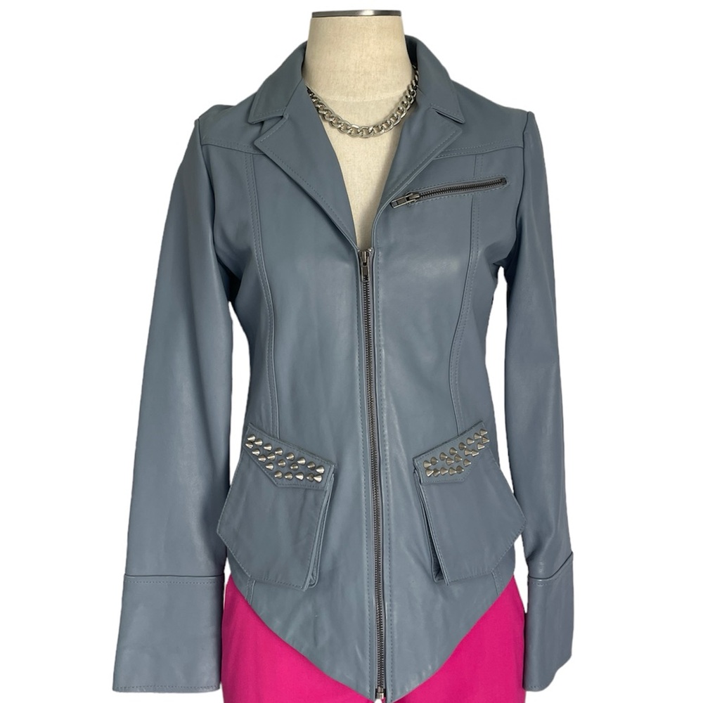 One teaspoon 100% leather jacket in grey/blue size small with Gypsy studs